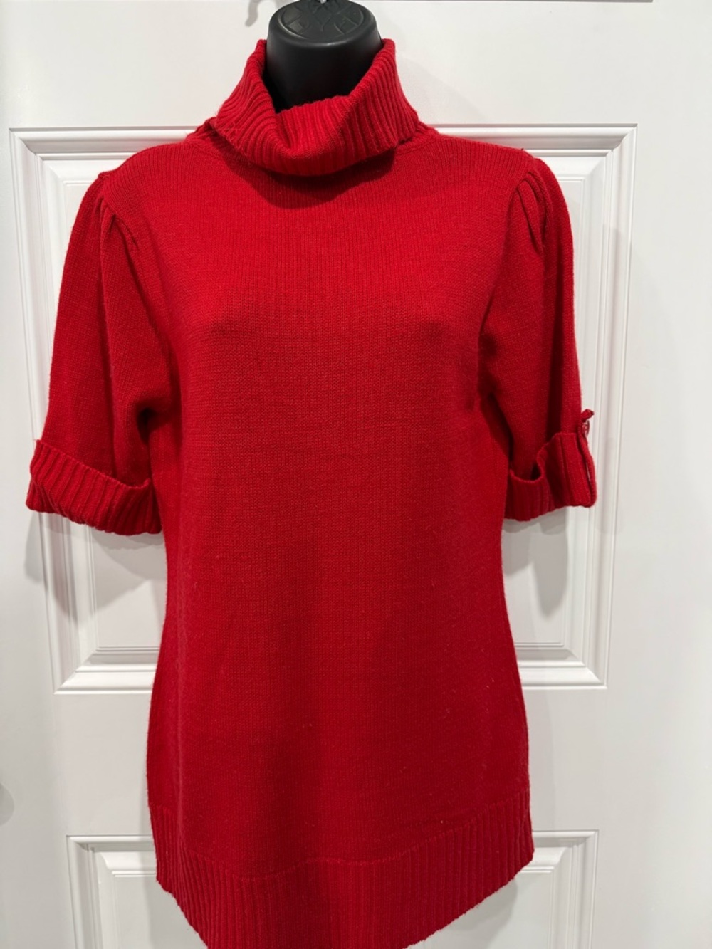 Planet Gold Red Short-Sleeve Turtleneck Sweater